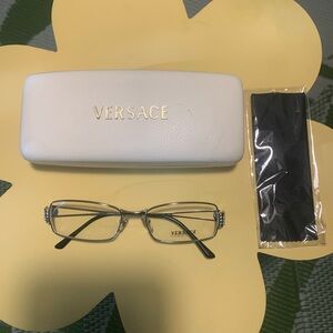Versace Silver Rectangular Unisex Eyeglasses with White Branded Case